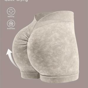 TEMU 여성용 고신축성 힙업 숏팬츠, 프로스트 효과 하이웨이스트 캐주얼 반바지