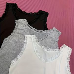 TEMU 3팩 V넥 탱크 탑 캐주얼 패션 여성 의류 아우터 베이스 레이어 편안한 탄성 사계절용 옷장 필수템