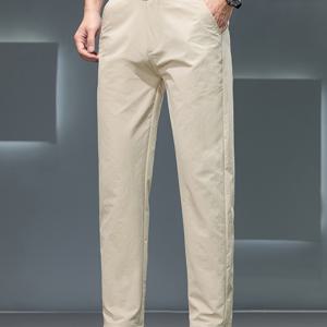 TEMU 남성용 라이트 비즈니스 단색 폴리에스터 섬유 바지, 2025 여름 얇은 신상 스타일, 편안함, 방풍, 속건성, 아이스 실키 섬유 원단, 남성용 레그 팬츠, 봄 가을용 아웃도어 활용도 높은 한국 스타일 스트리트웨어 브랜드 캐주얼 긴 바지, Tongtongbang