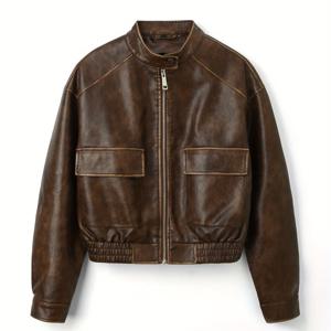 TEMU 여성용 PU 가죽 빈티지 바이커 자켓, 디스트레스드 루즈핏 가죽 코트, 빈티지 워싱 가죽 자켓, 봄 가을 겨울 바이커 자켓 숏 코트, 여성 의류