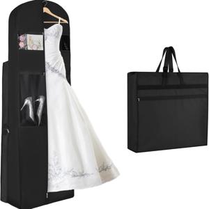 TEMU 웨딩 드레스 의류 가방, 우아한 베이지 옥스포드 천 웨딩 드레스 커버 (넓은 소매), 72인치 삼중 접형 브라이덜 드레스 가방 (가운용), 액세서리 포켓 및 조절 가능한 버클 드레스 커버 (웨딩/프롬/여행/클로셋 보관용) (베이지)