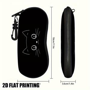 TEMU 1개 2D 평면 프린팅 검은 고양이 일러스트 안경 케이스, 가볍고 내구성 강함, 일상 출퇴근 및 주말 여행에 이상적, 2D 평면