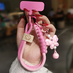 TEMU 휴대폰용 짧은 손목 스트랩, 스타일리시한 컬러풀 얀 직조 폰 코드, 휴대폰 케이스 클립용 짧은 손목 나비 펜던트 액세서리