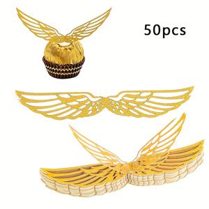 TEMU 50개 골든 윙 점착 도트 포함 – 생일 파티, 판타지 테마 이벤트 & 초콜릿 사탕 포장 장식을 위한 반짝이는 글리터 깃털 디자인, 종이 공예, 기발한 이벤트 장식 | 우아한 날개 디자인 | 종이 공예 날개, 코스프레 날개