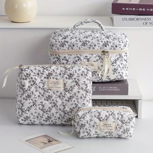 TEMU 새로운 소형 플로럴 프린트 메이크업 가방, 휴대용 여행용 접이식 대용량 다기능 세면도구 파우치, 동전 및 화장품 수납 가능, 수납 정리함