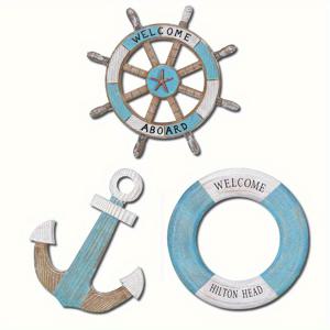 TEMU 2D 플랫, FIAT용 3개 세트 장식 패널 - 7.09인치X5.91인치 - 나무 앵커, 방향타 및 구명부표, 해양 스타일 벽 장식, 