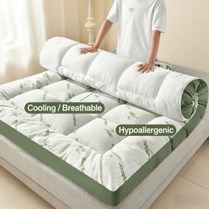 TEMU 초극세사 킹 사이즈 매트리스 토퍼 - 대나무 비스코스 소재 베개 상판 매트리스 패드 (등 보호) - 자연적인 냉각 효과, 열기 많은 사람에게 적합, 그린 색상