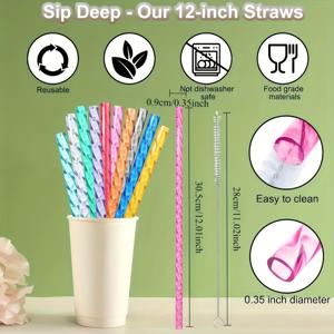 TEMU 6/10개/세트 12인치 재사용 가능 빨대 | 튼튼한 플라스틱, 스탠리 컵, 40/30 Oz 컵에 적합, 투명한 넓은 입구, 물병 및 주방용품으로 완벽