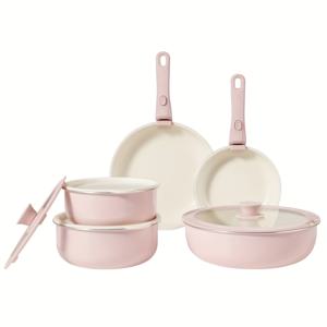 TEMU Kpxsiaion 12피스 세라믹코팅 논스틱 조리기구 세트, 탈착식 손잡이, 인덕션&가스레인지 호환, 식기세척기 안전, 주방용 팬과 냄비 세트, PFOA 프리 (키친 도구와 뚜껑 포함)