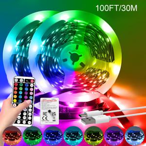 TEMU 1m-30m RGB LED 스트립 조명, 침실용, 44키 리모컨 및 USB 전원 공급, DIY 모드, 쉬운 설치 및 절단 가능, 거실 천장 조명 장식, 크리스마스 파티 분위기 조명, 게임룸, TV 배경 조명
