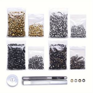 TEMU QY001 4가지 색상(각 200개 세트) 황동 아일렛 + 도구 황동 아일렛 수동 그로멧 프레스 기계 그로멧 키트 (패브릭, 가죽, 캔버스, 의류, 신발용) 그로멧 도구 키트