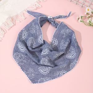 TEMU Perlis 패턴 삼각 스카프 1개, 스타일리시한 블루 앤 화이트 프렌치 헤어밴드, 여성용