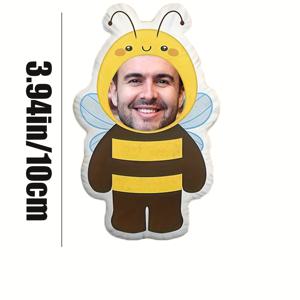 TEMU 맞춤형 사진 벌 베개 - 생일, 크리스마스, 기념일에 딱 맞는 개인화된 쿠션, 부드러운 플러시 홈 데코 선물 - 소파, 침대, 사무실용 커스터마이징 가능 - 세탁기 사용 가능한 폴리에스터 충전재 - 귀여운 벌 장식