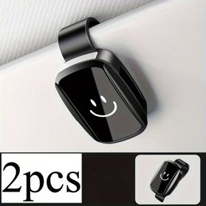 TEMU 고급 자동차 클립온 패션 안경 프레임 ABS 플라스틱, 한 손으로 조작 가능한 모든 차량용 범용 선바이저 액세서리, 흰색/검정 웃는 얼굴 디자인, 매끄러운 표면