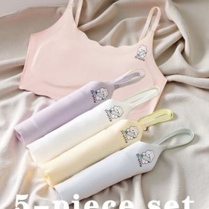 TEMU 5개 세트 여아용 캐미솔, 발달 단계별, 심리스 얇은 스트랩 브라, 귀여운 만화 스포츠 조끼, 편안하고 통기성 좋은 초등학생용 트레이닝 브라, 7-12세 여아에게 적합