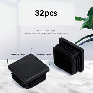 TEMU 32개 세트 사각형 블랙 메탈 튜브 엔드 캡, 플라스틱 플러그, 펜스 포스트 커버, 의자 슬라이드 인서트, 리브 엣지 홀 스토퍼 – 고품질 가구 다리 캡 (의자, 테이블, 펜스 및 DIY 프로젝트용) – 쉬운 설치, 먼지 방지 디자인, 내구성 강화 구조, 미끄럼 방지 텍스처, 필수 건축 액세서리 및 배수 시스템 도구