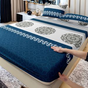 TEMU 네이비 블루 플로럴 3종 세트 / 베개 커버 2개 / 매트리스 커버 1개 / 트윈 침대 / 풀 침대 / 퀸 침대 / 킹 침대 - 부드럽고 피부 친화적 / 관리가 쉬움 - 꼭 맞는 핏, 매트리스에 쉽게 맞음 / 모든 계절용