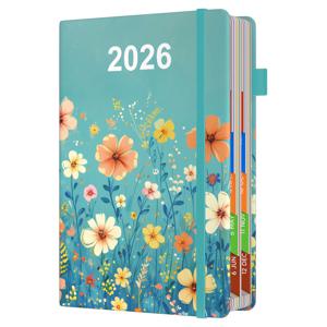 TEMU 1개 다이어리 2026 일일 페이지 A5, 2026년 1월부터 12월까지, 월별 뷰 예약장, 밴드형 고무밴드, 펜 고리, 컬러 탭, 내부 포켓, A5 (5.7