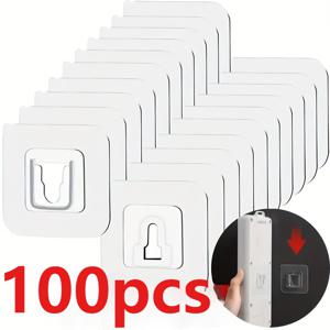 TEMU 100개 (50쌍) 강력 접착식 벽걸이 후크, 간편한 스냅형, 드릴링 필요없는 다목적 욕실·주방용 플라스틱 수납 훅