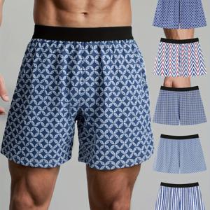 TEMU 5피스 남성용 루즈 아길리 패턴 아로 팬츠 - 가볍고 통기성 좋은 탄성 허리 밴드, 하루 종일 편안함을 위한 고탄성 원단, 세탁기 사용 가능한 캐주얼 반바지, 클래식 패턴, 부드러운 소재, 편안한 롱 드로즈