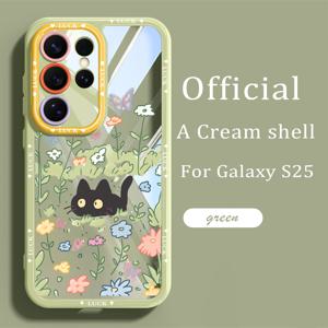 TEMU 폰케이스: 갤럭시 S25 울트라 / S25 플러스 / S25 / S24 울트라 / S24 FE / S24 플러스 / S24 / S23 울트라 / S23 FE / S23 플러스 / S23 호환 그래스랜드 캣 케이스, 크림색, 신규 디자인, 스타일리시하고 독특하며 귀여운 커플용 남녀공용 케이스, 고화질 투명도, 낙하 및 스크래치 방지 고품질 보호 기능