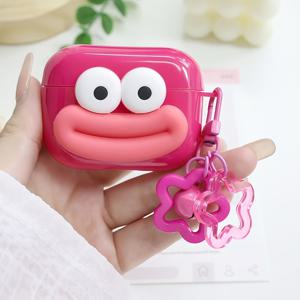 TEMU 1개 귀여운 큰눈, 입모양 디자인 핑크 이어폰 보호케이스 + 꽃걸이 목걸이 끈, Apple Pro 2/3, 4 호환