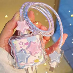 TEMU 아이폰 충전기 케이스 'Starry', 아이폰 16/15/14/13/12/11, 18/20W 고속 충전 케이블 보호대 호환 TPU 보호 커버, 케이블 끊어짐 및 엉킴 방지, 남자친구/여자친구를 위한 크리스마스/할로윈 선물