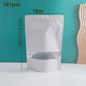 TEMU 101개 흰색 재사용 가능 자체 밀봉 플라스틱 봉투 (창문 포함) – 커피, 차, 사탕, 휴일 포장, 다용도 포장용 재밀봉 지퍼 잠금 식품 보관 백