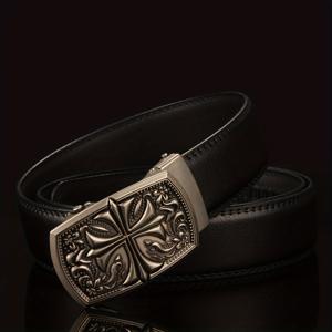 TEMU 남성용 자동 버클 벨트, 크로스 플라워 디자인, 사이즈 조절 가능, 우아함으로 개인 스타일을 향상시키며 과도한 캐주얼함을 피함, 할로윈 및 크리스마스와 같은 다양한 행사에 적합