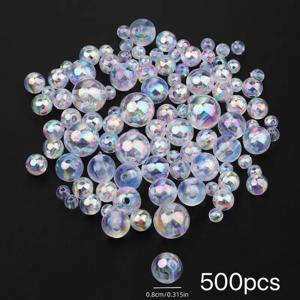 TEMU 200/500/1000개 6/8/10mm AB 무지개 빛깔 아크릴 라운드 비즈 – 화이트 투명 DIY 주얼리, 팔찌, 목걸이, 폰참 & 공예용