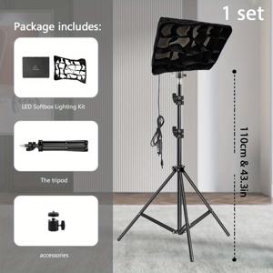 TEMU 12인치 LED 포토그래피 비디오 라이트 패널 조명 스튜디오 램프 키트, 삼각대 스탠드 포함 LED 비디오 라이트 디퓨저, 허니컴 그리드 소프트박스 11.81인치*9.06인치, 라이브 스트리밍 및 동영상 시청용, 스마트폰 호환 슬림 블랙 마감 | 허니컴 그리드 디자인