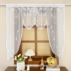 TEMU 1 패널 화이트 레이스 우arp 얀 짧은 밸런스 커튼 (주방, 식당용), 로맨틱 창문 장식 소형 커튼, 로드 포켓 카페 커튼, 현관 드레이퍼리