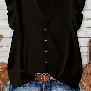 TEMU 새로운 여름 단색 V넥 풀오버 캐주얼 웨어 우아한 탑