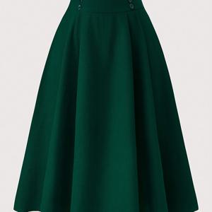 TEMU 플러스 사이즈, 여성용 플러스 사이즈 솔리드 컬러 우아한 장식 버튼 하이웨이스트 A라인 스커트 패션 다용도