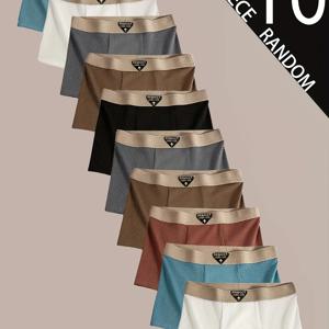 TEMU 아이스 섬유 원단으로 제작된 랜덤 단색 남성용 드로즈 10매 세트, 편안하고 통기성 좋은 속옷, 매끄러운 플랫 드로즈