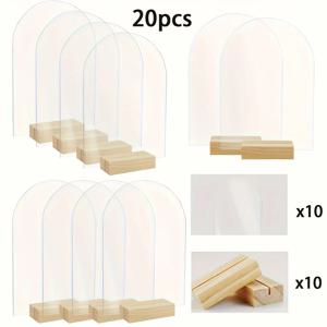TEMU 2D 평면, 우아한 아크릴 사인 20개 세트 (나무 받침대 포함) - 4x6인치 투명 플레이트, 테이블 번호, 이벤트 사인, 파티 및 웨딩용, 전기 불필요, 웨딩 테이블 장식