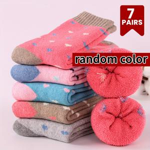 TEMU 여성용 안감 보온 양털 거즈 담요 袜 7켤레 세트, 가을/겨울용, 부드럽고 편안하며 방한 중목 양말