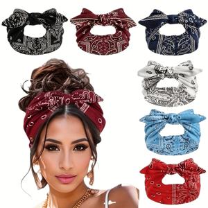 TEMU 6개 여성용 우아한 리본 헤어밴드 - 스타일리시한 블랙, 레드, 블루, 화이트 플로럴 패턴, 스포츠, 야외 활동 및 데일리룩에 완벽, 올 시즌 헤어 액세서리, 스포츠 헤어밴드|플로럴 패턴 헤어밴드|신축성 있는 패브릭 헤어밴드