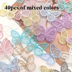 TEMU 40개 정교한 레이스 자수 나비 아플리케 재봉 용품 공예 홈 핸드크래프트 재료, 모자 가방 웨딩 드레스 장식 추가 자수 거즈 패치 키트, 핫 멜트/재봉 원단 아플리케, 멀티컬러 캔버스 세트에 적합
