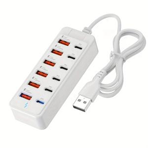 TEMU 12포트 USB 고속 충전 - 6×Type-C PD + 6×USB-A 포트, 최대 25W, 컴팩트 디자인, 고속 충전, 노트북/태블릿/다중 장치에 적합, 다중 장치용 고속 충전기, 작업 공간 전원 허브.