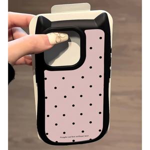 TEMU 휴대폰 케이스 - 핑크 폴카 도트 폰 케이스, 아이폰 16 15 14 13 12 11 Pro Max X XS XSMAX 호환, 선물용, 절친, 귀여운 2-in-1 고양이 귀 대형 구멍 보호 커버, 아크릴 투명 뒷면, 소프트 프레임
