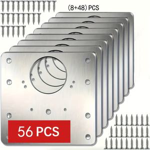 TEMU 56개 스테인리스 스틸 캐비닛 힌지 수리 플레이트 세트 (수리 플레이트 8개 + 나사 48개) | 간편한 설치 및 캐비닛 도어 강화용 나사 포함 강화 수리 키트