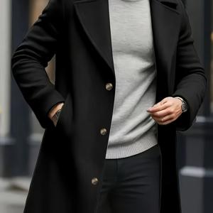 TEMU [피어슨 OBM] 가을/겨울 남성 솔리드 컬러 탑, 성숙하고 패셔너블한 남성 캐주얼 트렌치 코트 (데이트 외출용)