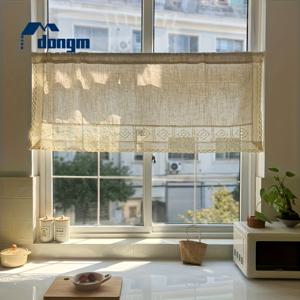 TEMU 1 클래식 리넨 솔리드 컬러 반커튼, 주방용 숏커튼, 커튼, 발란스, 핸드메이드 레이스 트림, 사계절 사용 가능