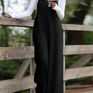 TEMU 여름 여성용 와이드 레그 점프수트, 캐주얼 민소매 포켓, 다기능 조절 가능 와이드 숄더 스트랩, 여성 데일리 작업복, 세탁기 사용 가능, 단색 원단