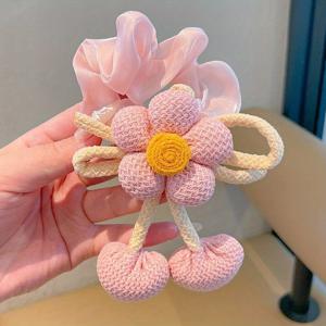 TEMU 니트 플라워 헤어 타이, 번메이커, 큰 장발용 헤어 루프, 술 장식 리본, 헤어 액세서리