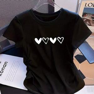 TEMU 여성용 탄성 티셔츠 | 캐주얼 모던 패션, 크루넥, 레귤러 핏, 반팔, 중간 정도 신축성 있는 원단