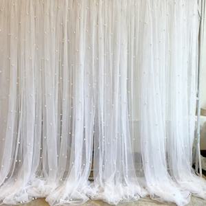TEMU 1패널 화이트 펄 메쉬 가우즈 커튼, 쉬어 툴 패널 & 진주 비즈 - 웨딩, 파티, 거실, 침실용 로드 포켓 창문 드레이프 - 가벼운 반투명 원단 (DIY 맞춤 절단)