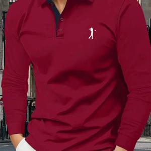 TEMU 3103# 긴소매 폴로 셔츠, 골프 패턴 프린트, 컬러 블록 디자인, 스타일리시하고 , 라펠 상의, 편안하고 통기성 좋은 원단, 주름 방지 및 보풀 방지, 안감 또는 아우터로 착용 가능, 아웃도어 레저, 스포츠웨어, 남성용 비즈니스 티셔츠, 우수한 통기성, 편안한 핏, 골프 티셔츠, 발렌타인데이 선물, 생일 선물