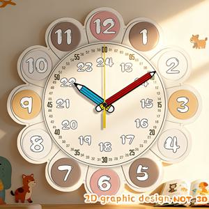 TEMU One, 인지 디자인의 재미있는 연필 지시자 벽시계. 시간 인식에 도움을 주는 창의적인 꽃잎 숫자 패턴이 특징입니다. 가정 학습 및 장식에 이상적인 장식적인 실용적인 아이템으로, 휴일 선물로 적합합니다.